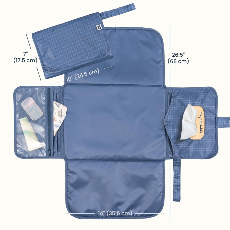 Tiny Twinkle Portable Diaper Changing Pad | Waterproof, Wipeable & Compact Baby Changing Pad for Travel | Smart Wipes Pocket & Organized Storage| Newborn Shower Gift (Grid) - Image 2